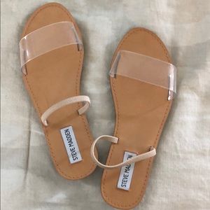 clear & leather nude slides